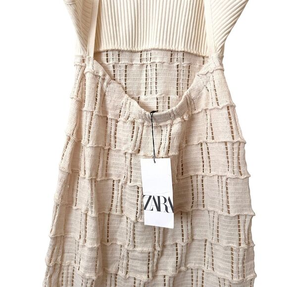 ZARA Knit Combo Crochet Midi Dress Ecru NWT Medium - Picture 5 of 6